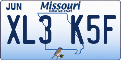 MO license plate XL3K5F