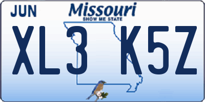 MO license plate XL3K5Z