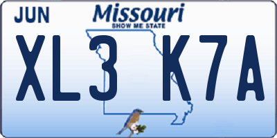 MO license plate XL3K7A