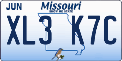 MO license plate XL3K7C