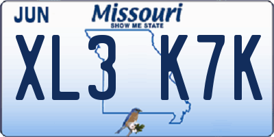 MO license plate XL3K7K