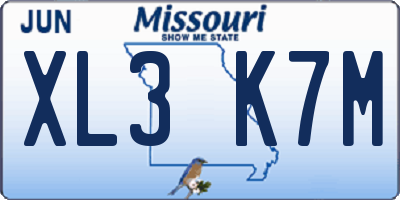 MO license plate XL3K7M