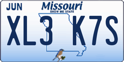 MO license plate XL3K7S