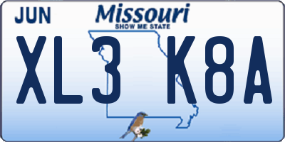 MO license plate XL3K8A