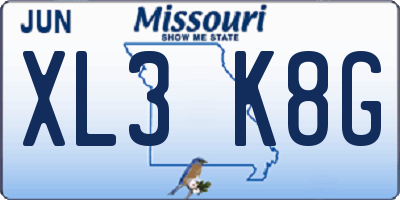 MO license plate XL3K8G