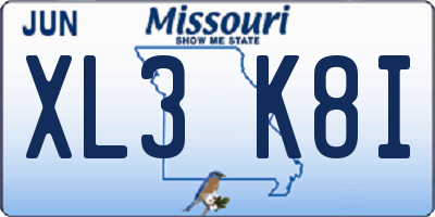 MO license plate XL3K8I