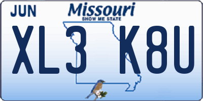 MO license plate XL3K8U