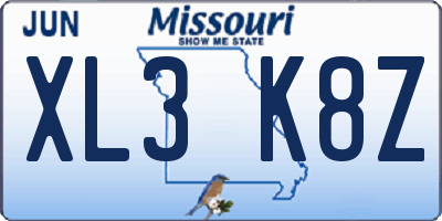 MO license plate XL3K8Z