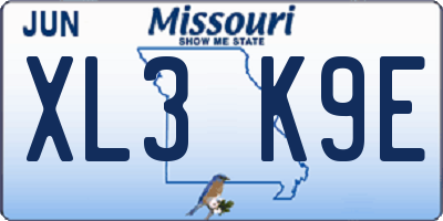 MO license plate XL3K9E