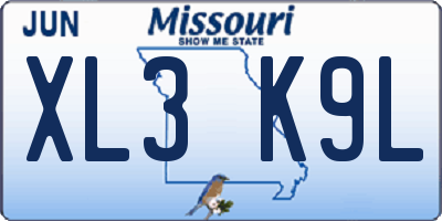 MO license plate XL3K9L