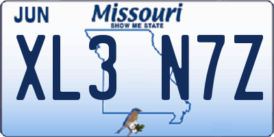 MO license plate XL3N7Z