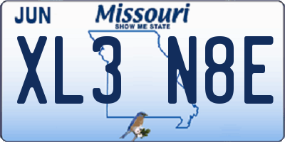 MO license plate XL3N8E