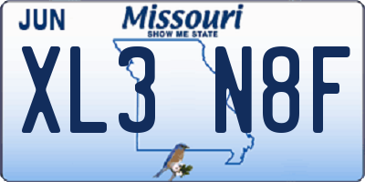 MO license plate XL3N8F