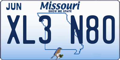 MO license plate XL3N8O