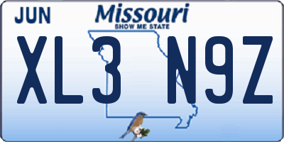 MO license plate XL3N9Z