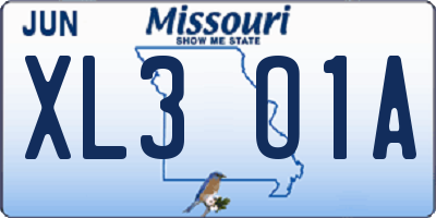 MO license plate XL3O1A