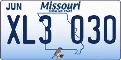 MO license plate XL3O3O