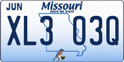 MO license plate XL3O3Q