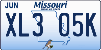 MO license plate XL3O5K