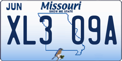 MO license plate XL3O9A
