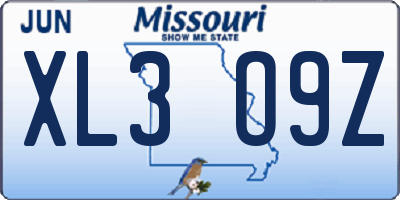 MO license plate XL3O9Z