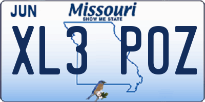 MO license plate XL3P0Z