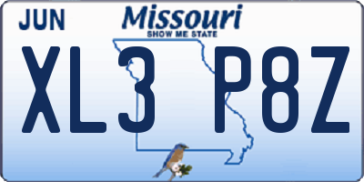MO license plate XL3P8Z