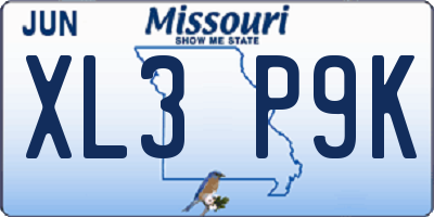 MO license plate XL3P9K