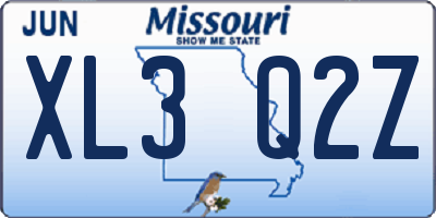 MO license plate XL3Q2Z