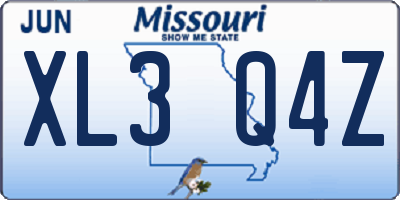 MO license plate XL3Q4Z