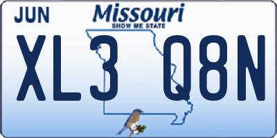 MO license plate XL3Q8N
