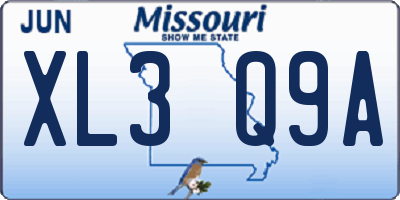 MO license plate XL3Q9A