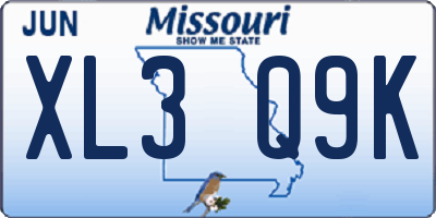 MO license plate XL3Q9K