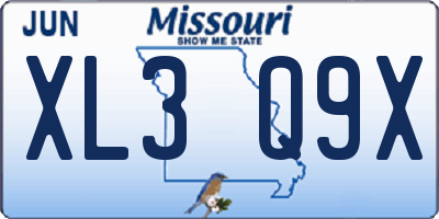MO license plate XL3Q9X
