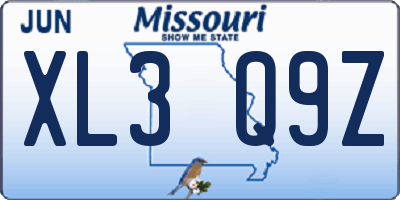 MO license plate XL3Q9Z