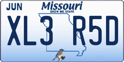 MO license plate XL3R5D