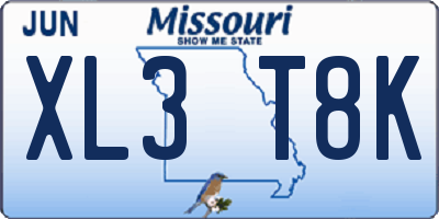 MO license plate XL3T8K