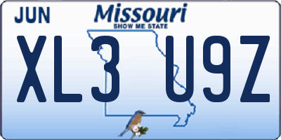 MO license plate XL3U9Z