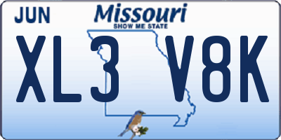 MO license plate XL3V8K