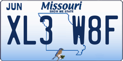 MO license plate XL3W8F