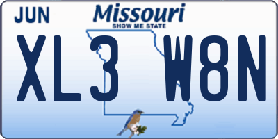 MO license plate XL3W8N