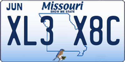 MO license plate XL3X8C