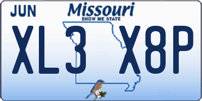 MO license plate XL3X8P