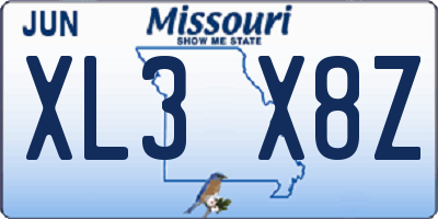 MO license plate XL3X8Z
