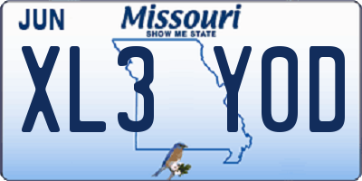 MO license plate XL3Y0D