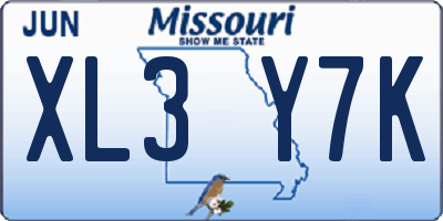 MO license plate XL3Y7K