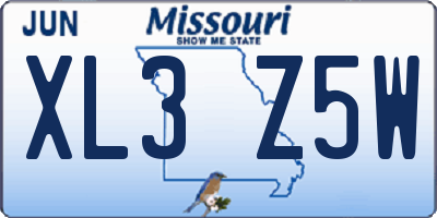 MO license plate XL3Z5W