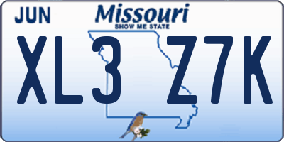 MO license plate XL3Z7K