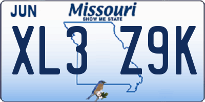 MO license plate XL3Z9K