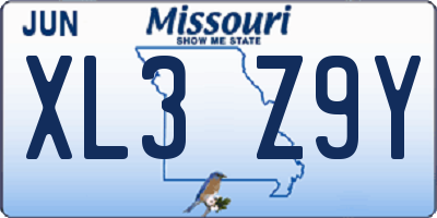 MO license plate XL3Z9Y